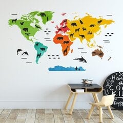 Seinakleebis värvilise maailmakaardiga loomadega XL hind ja info | Seinakleebised | kaup24.ee