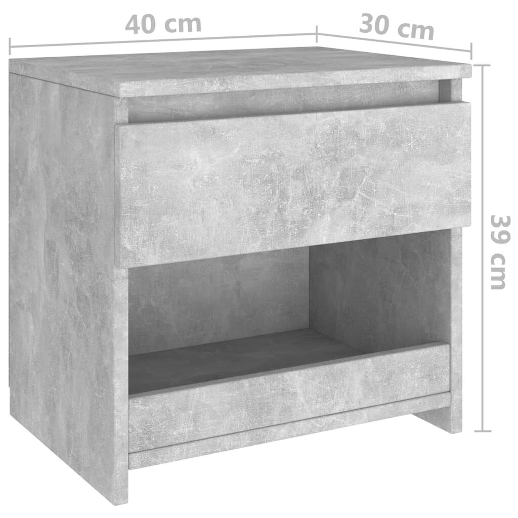 vidaXL öökapid 2 tk, betoonhall, 40 x 30 x 39 cm, puitlaastplaat hind ja info | Öökapid | kaup24.ee