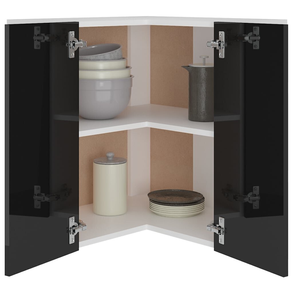 vidaXL seina nurgakapp, kõrgläikega must, 57x57x60 cm puitlaastplaat hind ja info | Köögikapid | kaup24.ee