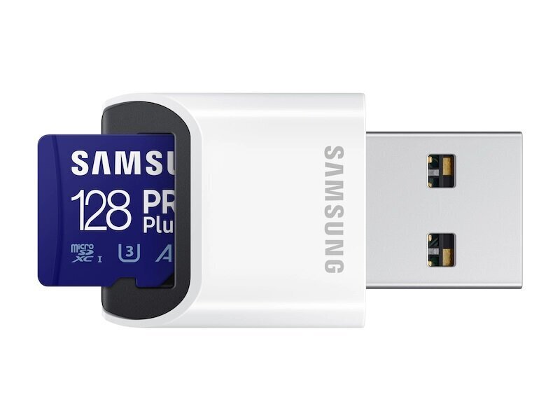 Mälukaart Samsung 128GB MicroSD PRO Plus koos microSD kaardilugejaga USB цена и информация | Mobiiltelefonide mälukaardid | kaup24.ee