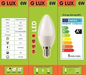 LED pirnid G.LUX GR-LED-C37-6W 3000K, 10 tk pakis цена и информация | Лампочки | kaup24.ee