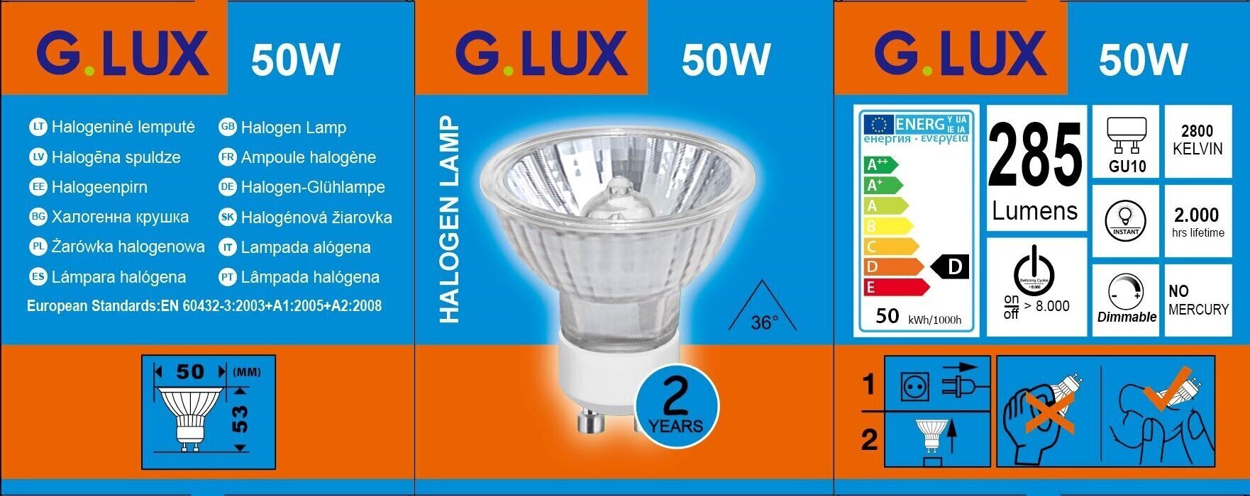 Halogeenpirnid GU10 G.LUX 50W, 10 tk pakis цена и информация | Lambipirnid, lambid | kaup24.ee