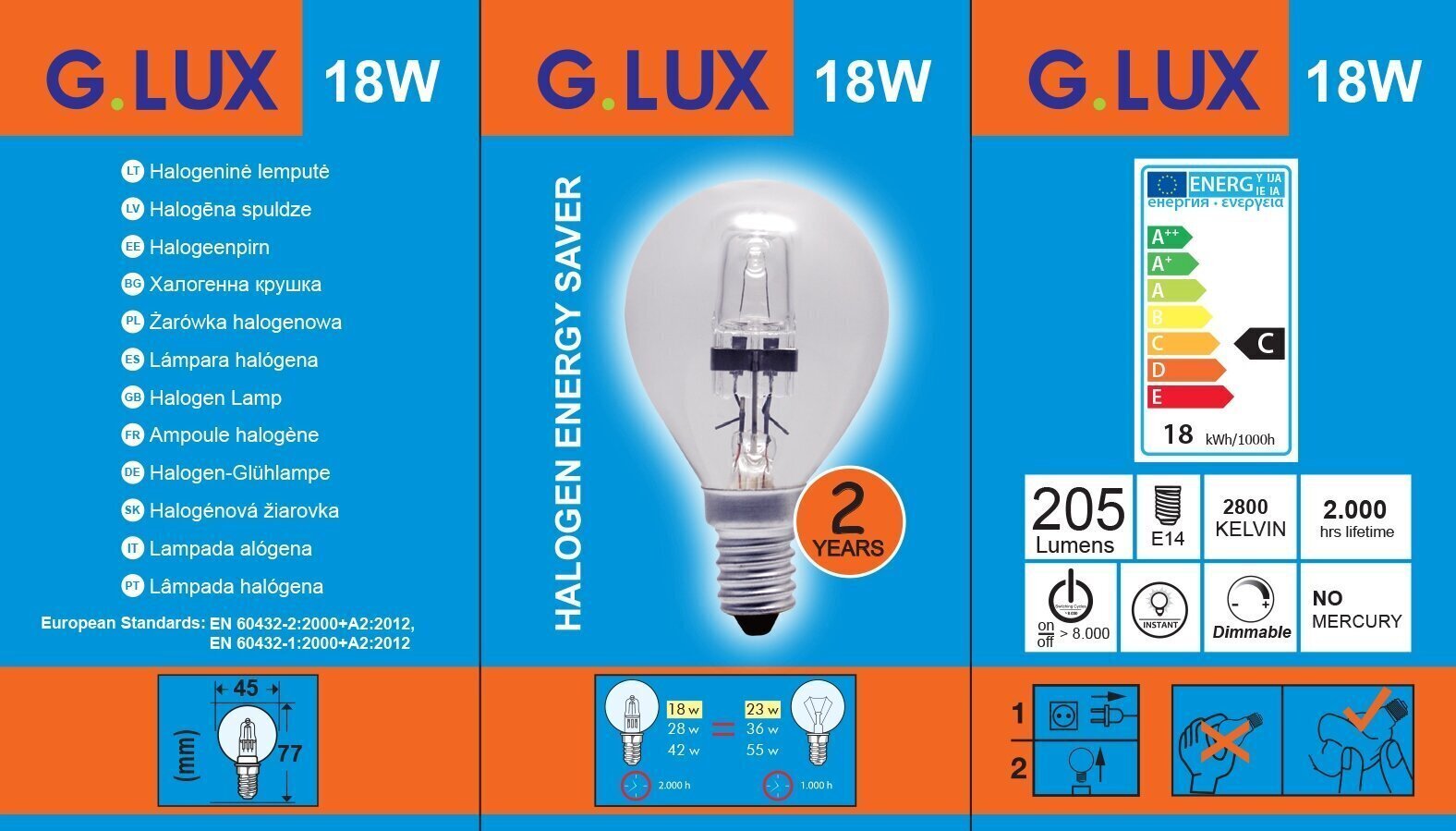 Halogeenpirn G.LUX G45 E14, 18 W, 10 tk pakis цена и информация | Lambipirnid, lambid | kaup24.ee