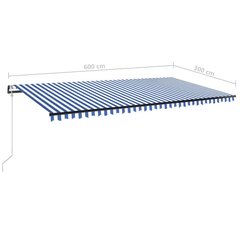 vidaXL automaatne varikatus, LED, tuuleandur, 600x300 cm, sinine/valge hind ja info | Päikesevarjud, markiisid ja alused | kaup24.ee