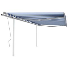 vidaXL käsitsi sissetõmmatav varikatus postid, 4,5x3 m, sinine/valge hind ja info | Päikesevarjud, markiisid ja alused | kaup24.ee