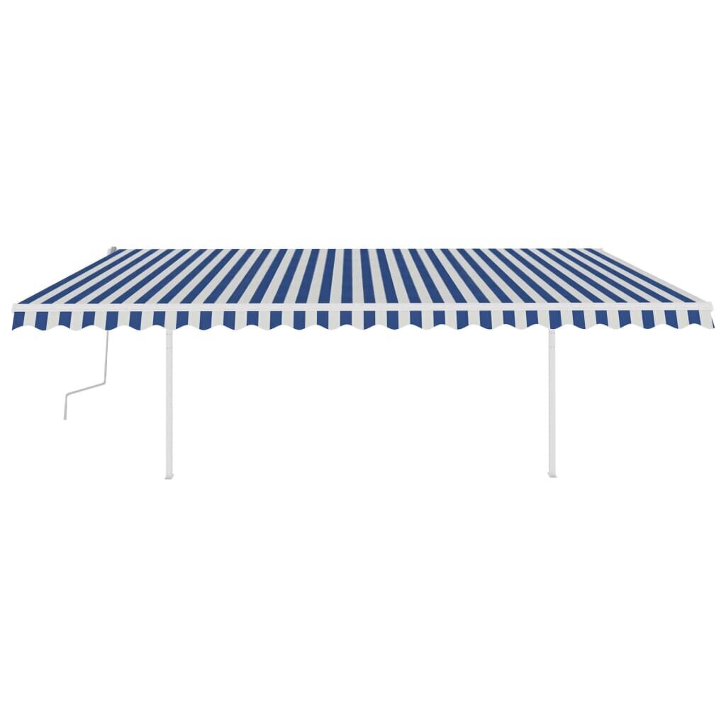 vidaXL käsitsi sissetõmmatav varikatus postidega, 5x3 m, sinine/valge hind ja info | Päikesevarjud, markiisid ja alused | kaup24.ee