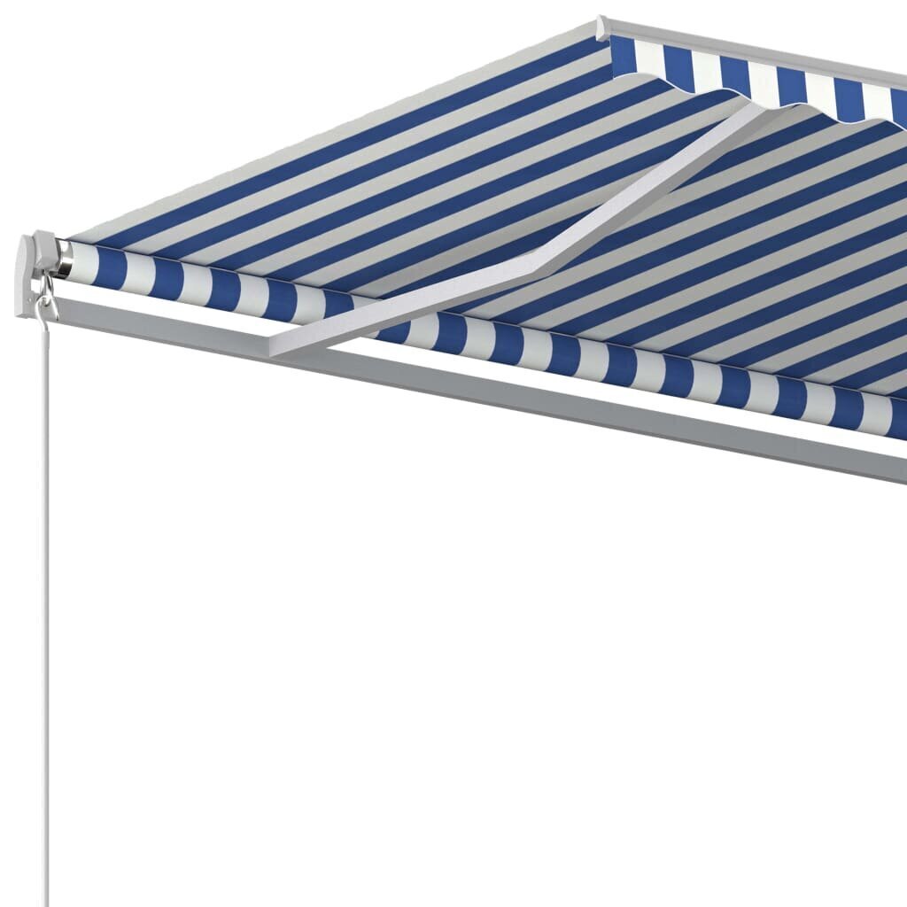 vidaXL käsitsi sissetõmmatav varikatus postidega, 4x3 m, sinine/valge hind ja info | Päikesevarjud, markiisid ja alused | kaup24.ee