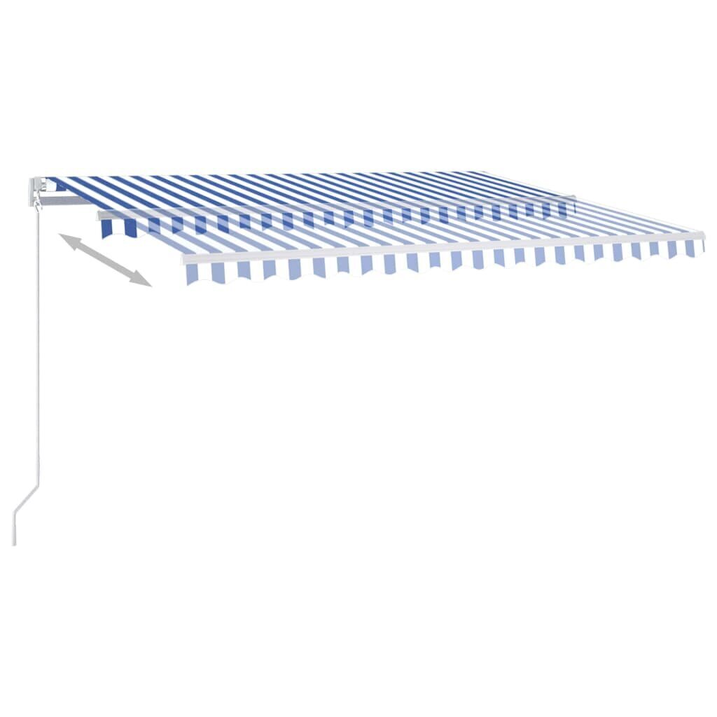 vidaXL käsitsi sissetõmmatav varikatus postidega, 4x3 m, sinine/valge hind ja info | Päikesevarjud, markiisid ja alused | kaup24.ee