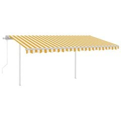 vidaXL käsitsi sissetõmmatav varikatus postidega, 4x3 m, kollane/valge hind ja info | Päikesevarjud, markiisid ja alused | kaup24.ee