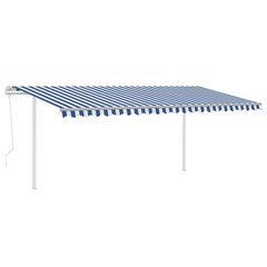 vidaXL käsitsi sissetõmmatav varikatus postidega, 5x3 m, sinine/valge hind ja info | Päikesevarjud, markiisid ja alused | kaup24.ee