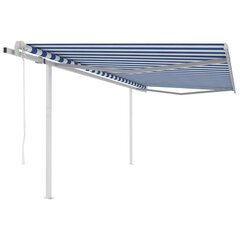 vidaXL käsitsi sissetõmmatav varikatus postid, 4x3,5 m, sinine/valge hind ja info | Päikesevarjud, markiisid ja alused | kaup24.ee