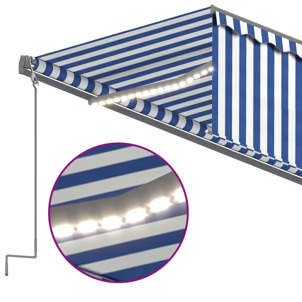 vidaXL automaatne varikatus LED, tuuleandur, 6 x 3 m, sinine ja valge цена и информация | Päikesevarjud, markiisid ja alused | kaup24.ee