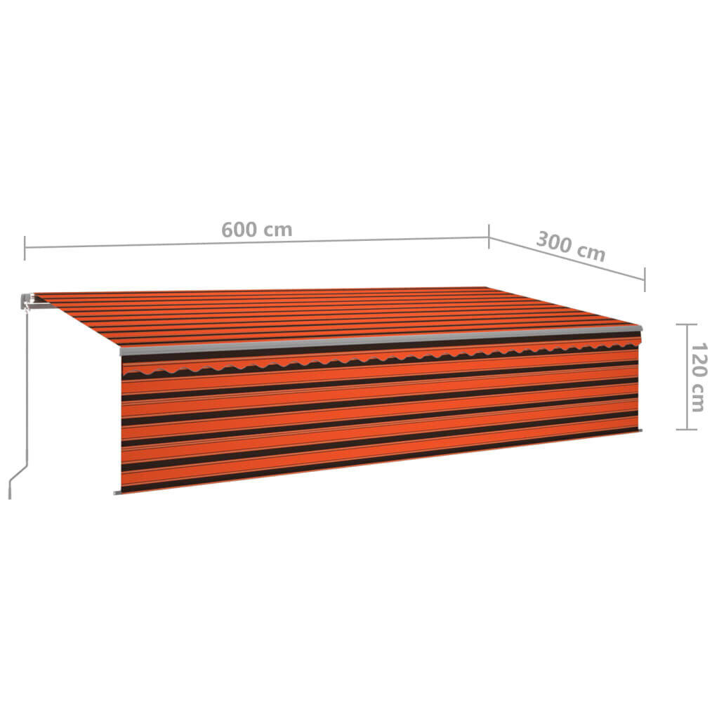 vidaXL automaatne varikatus LED, tuuleandur, 6 x 3 m, oranž ja pruun hind ja info | Päikesevarjud, markiisid ja alused | kaup24.ee