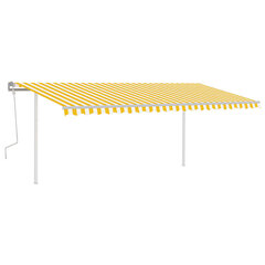 vidaXL käsitsi sissetõmmatav varikatus LEDidega, 5x3 m, kollane/valge hind ja info | Päikesevarjud, markiisid ja alused | kaup24.ee
