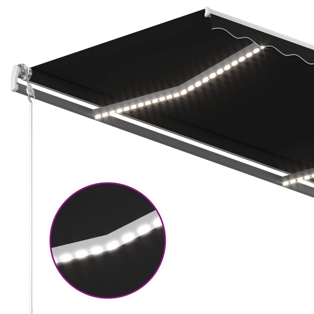 vidaXL käsitsi sissetõmmatav varikatus LED`idega, 4x3,5 m, antratsiit hind ja info | Päikesevarjud, markiisid ja alused | kaup24.ee