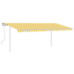 vidaXL käsitsi sissetõmmatav varikatus, LED, 5x3,5 m, kollane/valge hind ja info | Päikesevarjud, markiisid ja alused | kaup24.ee