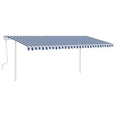 vidaXL käsitsi sissetõmmatav varikatus, LED´id, 5x3,5 m, sinine/valge hind ja info | Päikesevarjud, markiisid ja alused | kaup24.ee