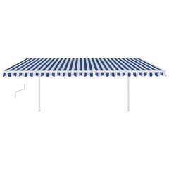 vidaXL käsitsi sissetõmmatav varikatus, LED´id, 5x3,5 m, sinine/valge hind ja info | Päikesevarjud, markiisid ja alused | kaup24.ee
