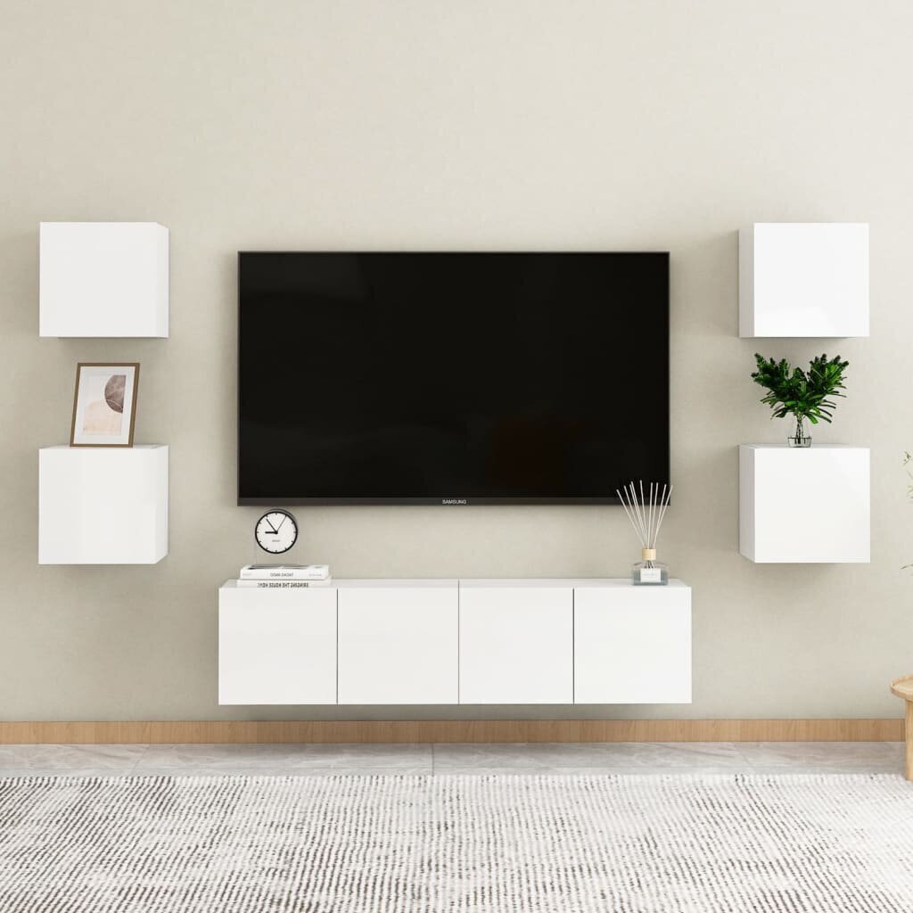 vidaXL seina telerikapp, kõrgläikega, valge, 30,5 x 30 x 30 cm hind ja info | TV alused | kaup24.ee