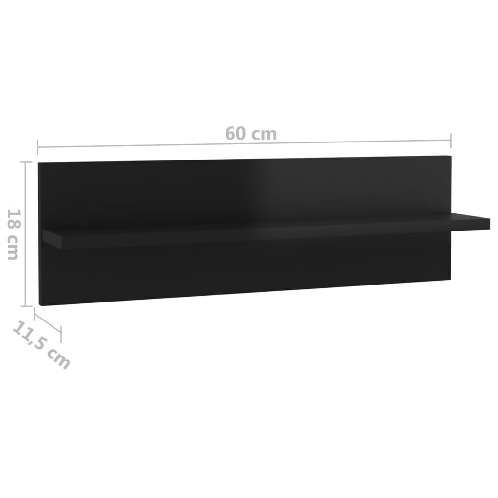 vidaXL seinariiulid 4 tk, kõrgläikega must, 60x11.5x18cm, puitlaastplaat hind ja info | Riiulid | kaup24.ee