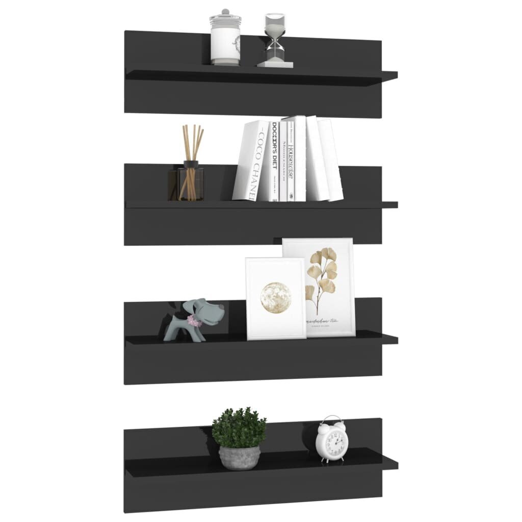 vidaXL seinariiulid 4 tk, kõrgläikega must, 60x11.5x18cm, puitlaastplaat цена и информация | Riiulid | kaup24.ee