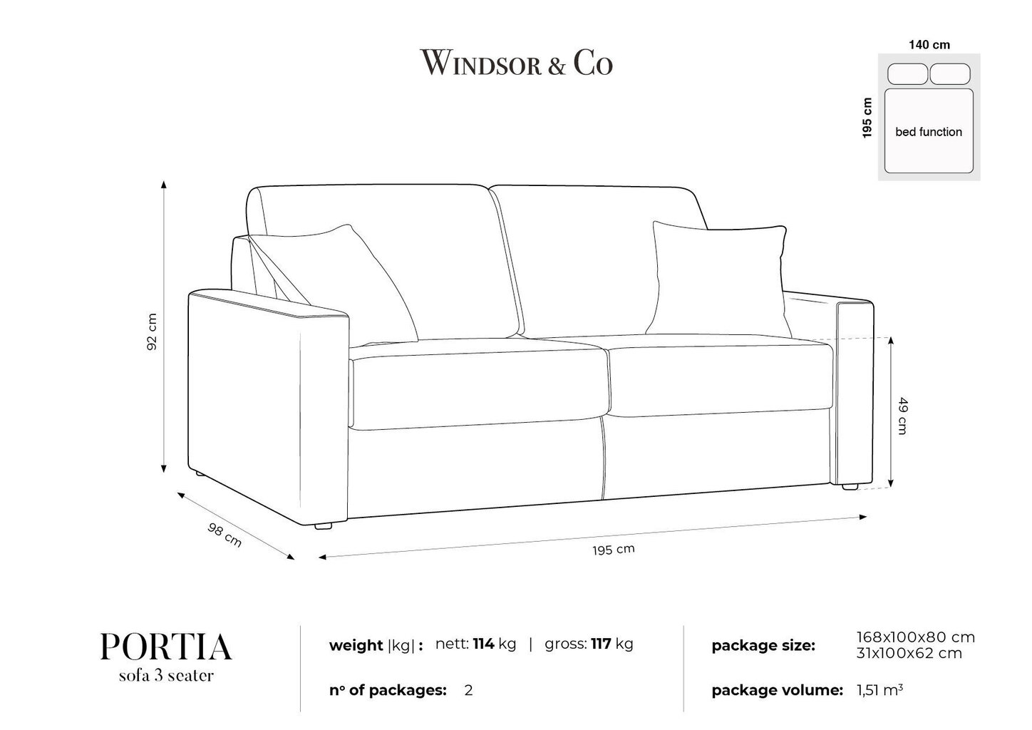 Diivan Windsor & Co Portia 3, kollane hind ja info | Diivanid ja diivanvoodid | kaup24.ee