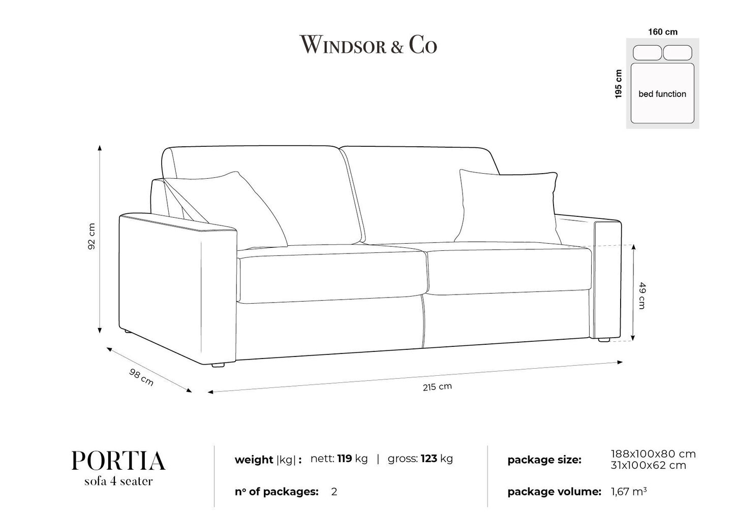 Diivan Windsor & Co Portia 4, hall цена и информация | Diivanid ja diivanvoodid | kaup24.ee