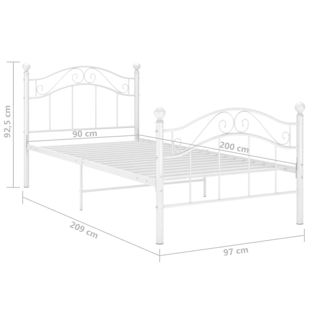 Voodiraam vidaXL, valge, metall, 90 x 200 cm hind ja info | Voodid | kaup24.ee