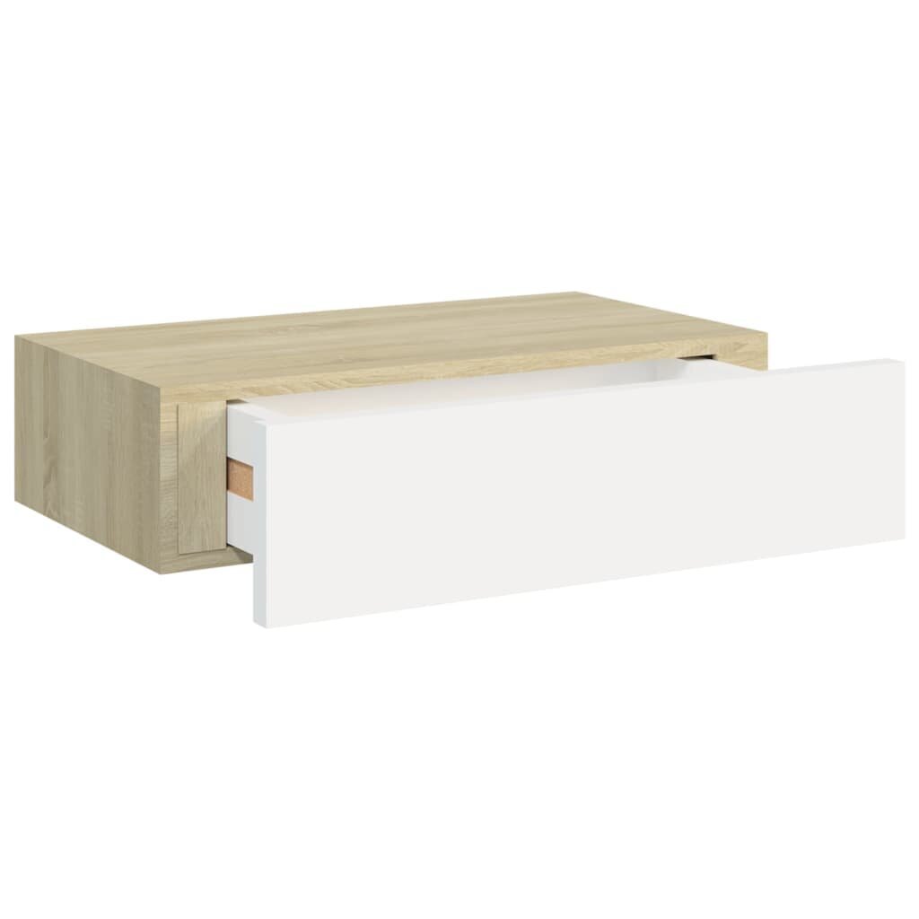 vidaXL sahtlitega seinariiulid, 2tk, tamm ja valge, 40 x 23,5 x 10 cm MDF hind ja info | Riiulid | kaup24.ee