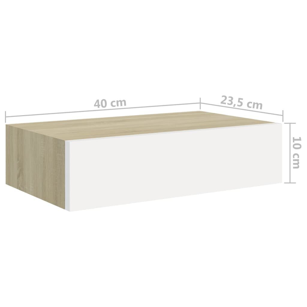 vidaXL sahtlitega seinariiulid, 2tk, tamm ja valge, 40 x 23,5 x 10 cm MDF hind ja info | Riiulid | kaup24.ee