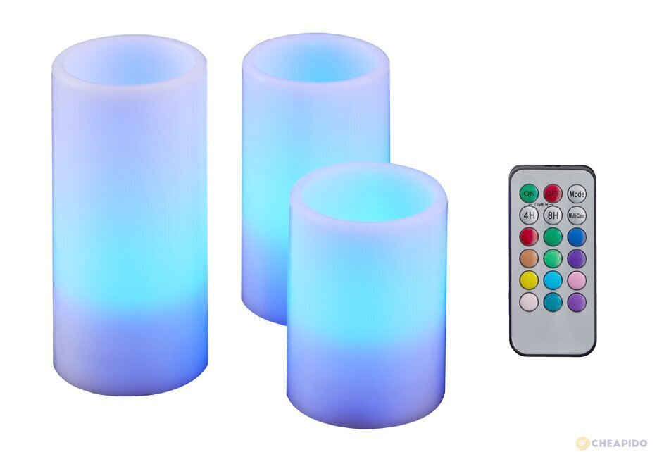 Päris vahast 3 tk. küünlad RGB LED komplekt puldiga hind ja info | Laualambid | kaup24.ee