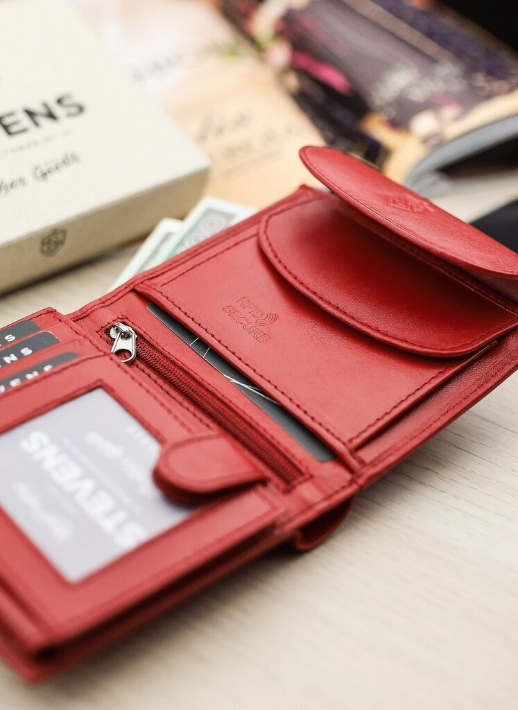 Naiste nahast rahakott STEVENS, punane hind ja info | Naiste rahakotid | kaup24.ee