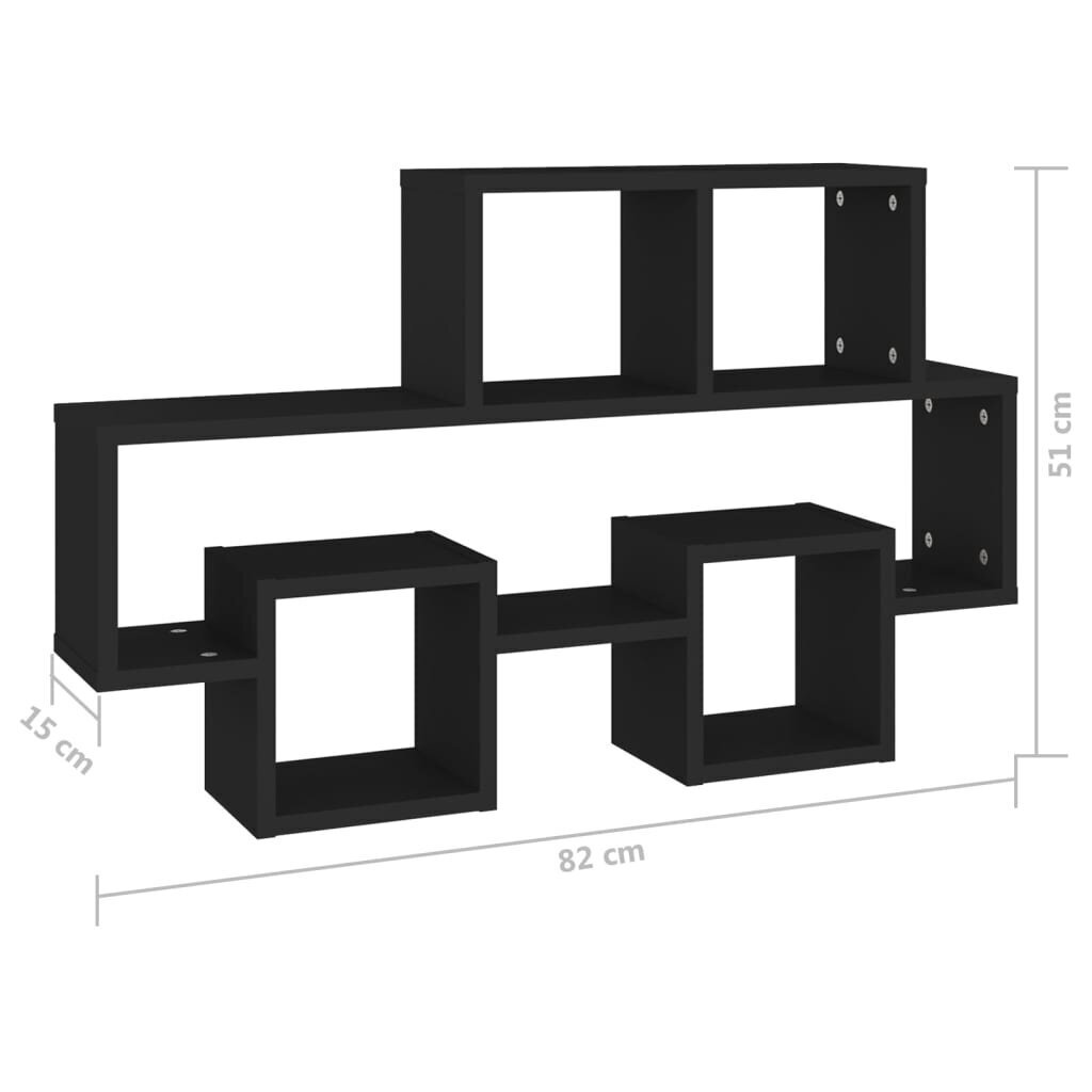 vidaXL autokujuline seinariiul, must, 82 x 15 x 51 cm, puitlaastplaat hind ja info | Riiulid | kaup24.ee