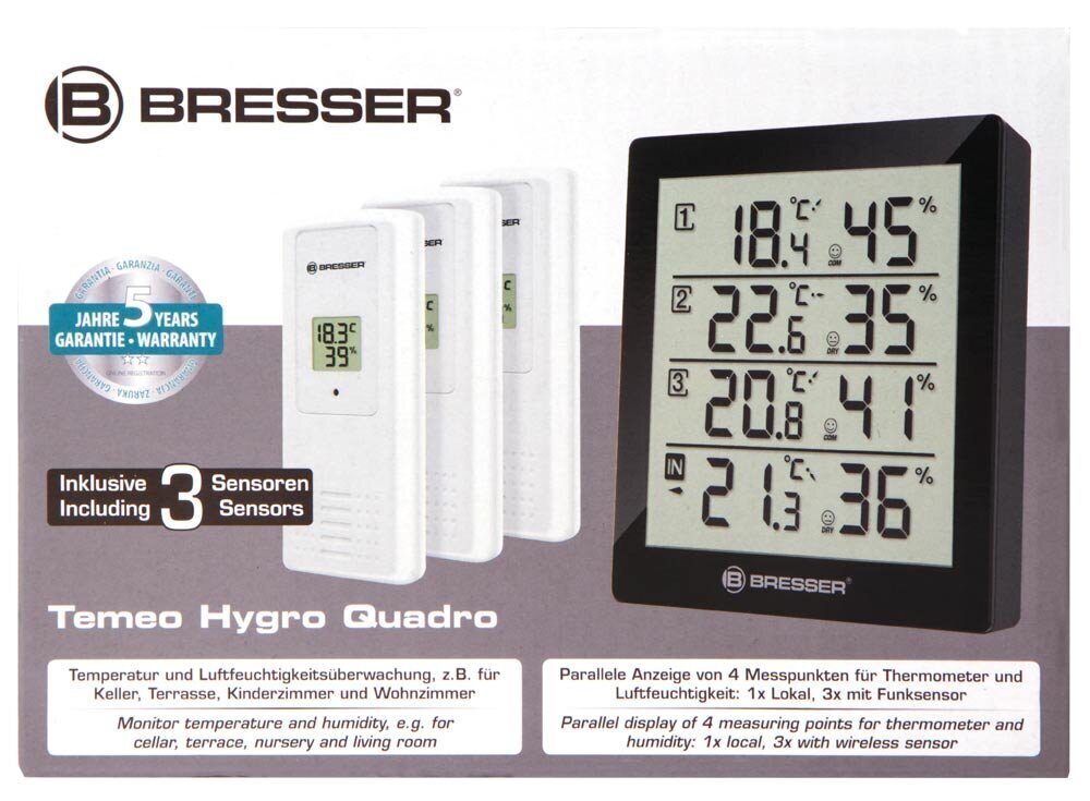 Ilmajaam Bresser Temeo Hygro Quadro, must hind ja info | Ilmajaamad, termomeetrid | kaup24.ee