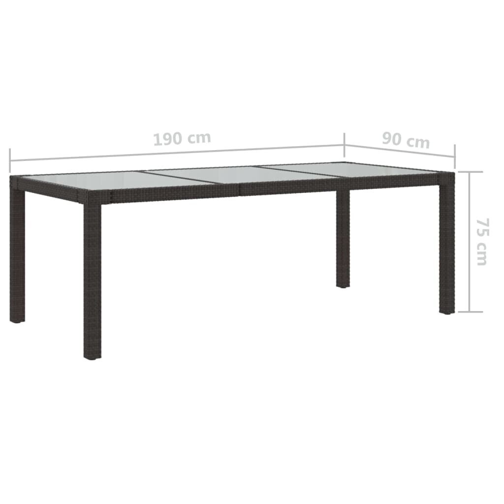 vidaXL aialaud, pruun 190 x 90 x 75 cm, karastatud klaas ja polürotang hind ja info | Aialauad | kaup24.ee