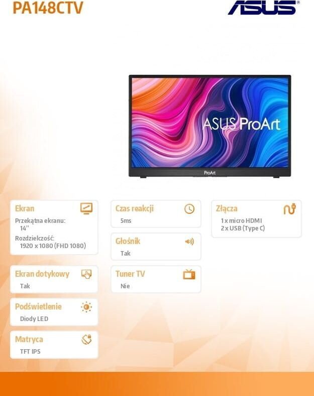 Asus PA148CTV hind ja info | Monitorid | kaup24.ee