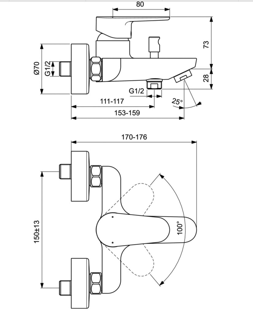 Vannisegisti Ideal Standard Cerafine O, mattmust, BC500XG hind ja info | Vannitoa segistid | kaup24.ee