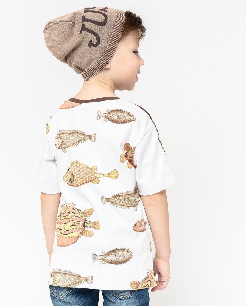 Poiste T-särk kaunistusega „Võõrad kalad“ Gulliver, valge, 104*56*51 cm hind ja info | Poiste särgid | kaup24.ee
