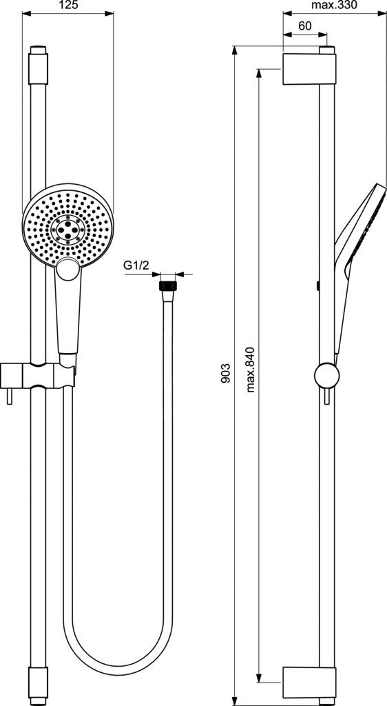 Ideal Standard Idealrain EvoJET Round kolme funktsiooniga dušikomplekt, 900 mm, kroom. B1763AA hind ja info | Komplektid ja dušipaneelid | kaup24.ee