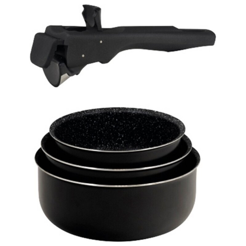 Köögikomplekt Bergner Click & Cook Must black duralumiinium (3 Tükid, osad) (3 tk) hind ja info | Potid ja kiirkeedupotid | kaup24.ee