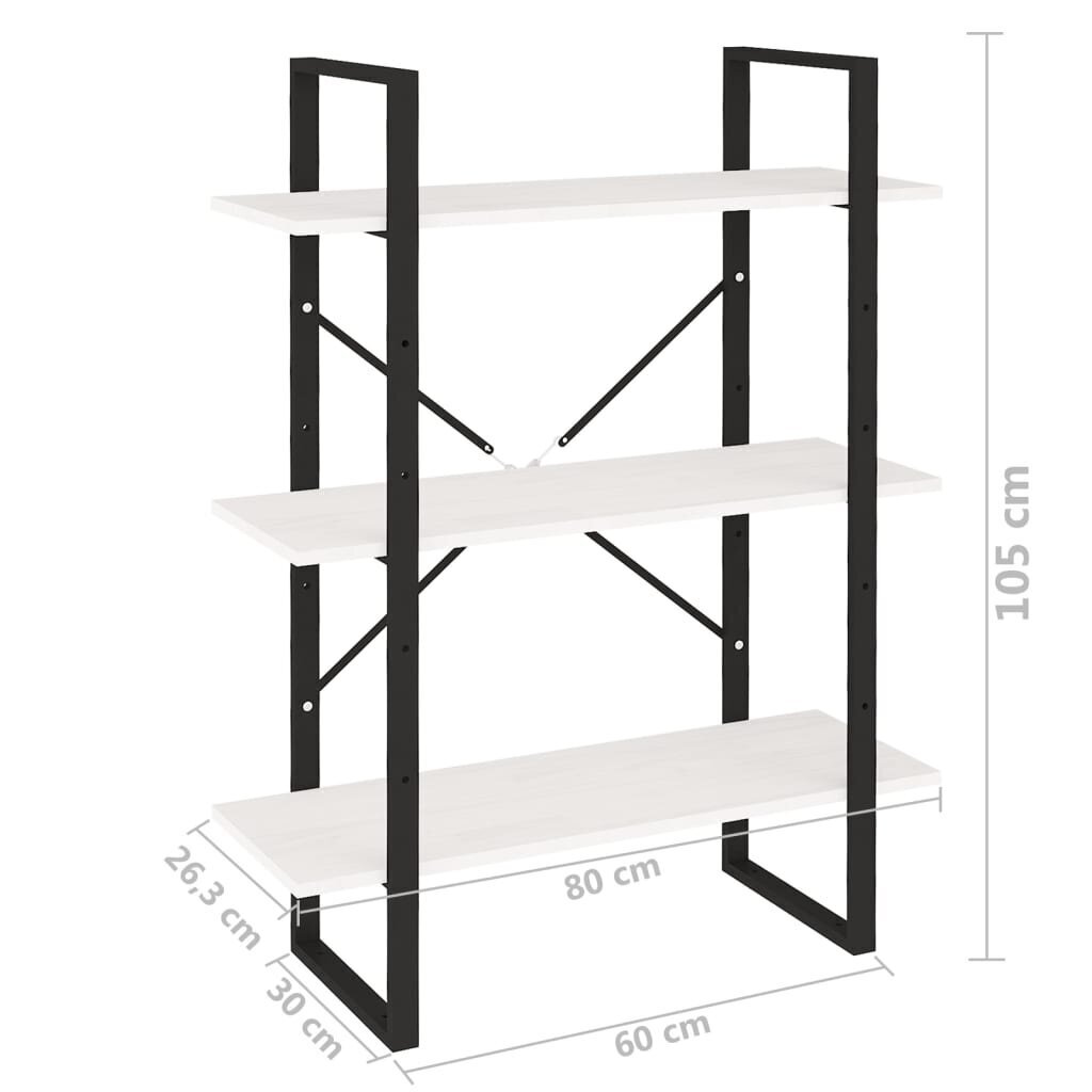 vidaXL raamaturiiul, 3 riiulit, valge, 80x30x105cm, mänd hind ja info | Riiulid | kaup24.ee