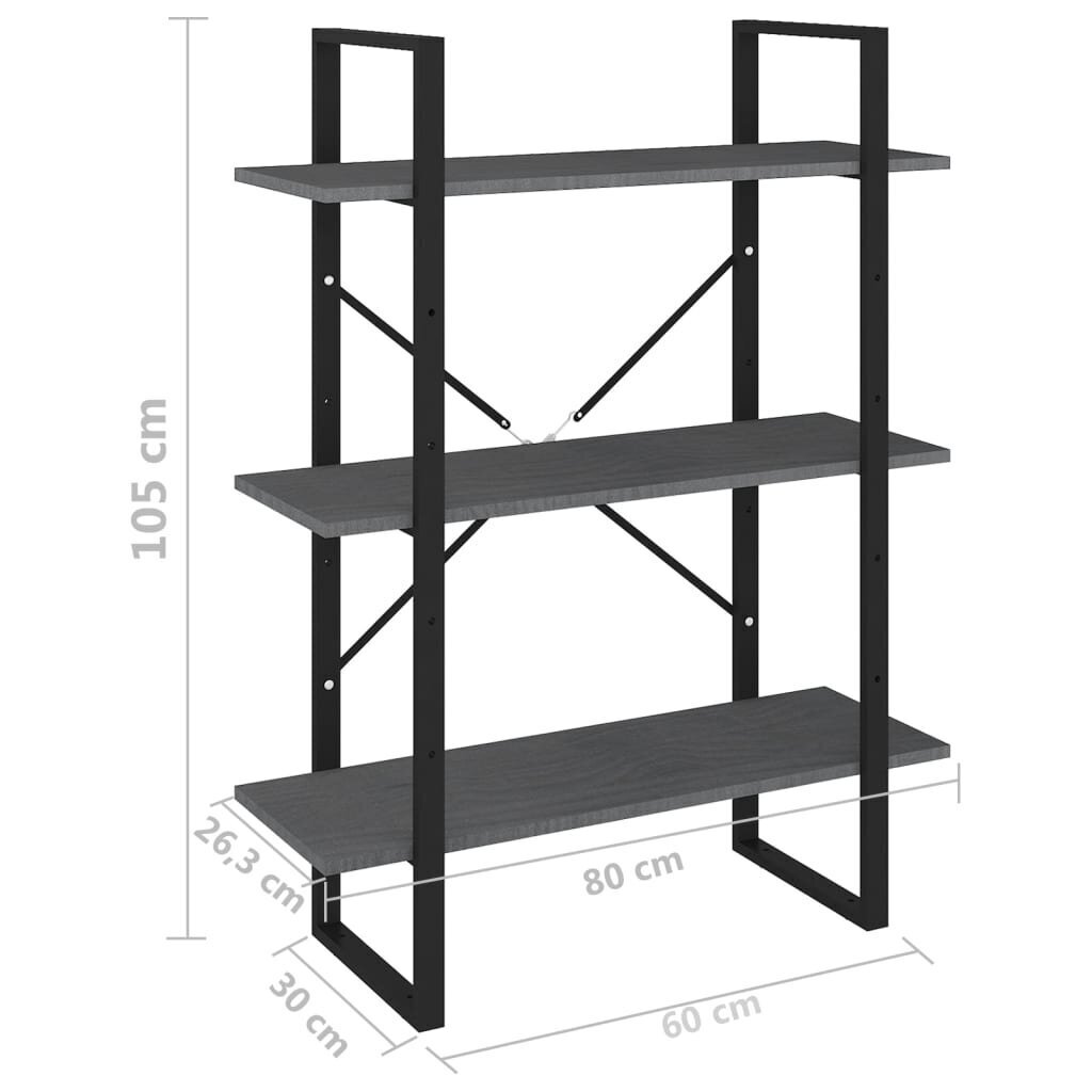 vidaXL raamaturiiul, 3 riiulit, hall, 80x30x105cm, mänd цена и информация | Riiulid | kaup24.ee