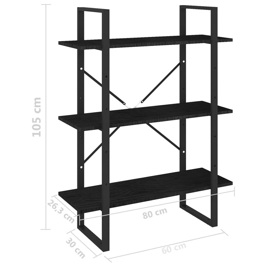 vidaXL raamaturiiul, 3 riiulit, must, 80x30x105cm, mänd цена и информация | Riiulid | kaup24.ee