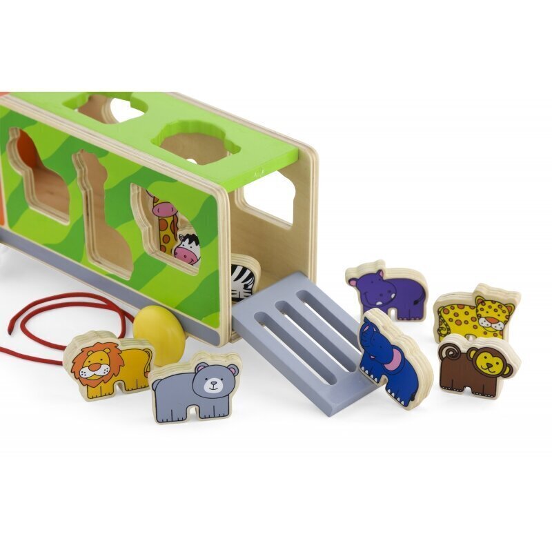 Järelveetav puidust auto - sorteerija loomadega, Viga hind ja info | Imikute mänguasjad | kaup24.ee