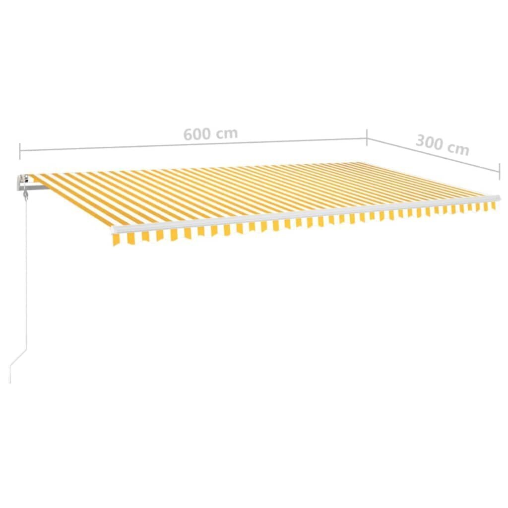vidaXL automaatne varikatus LED, tuuleandur 600x300 cm, kollane/valge hind ja info | Päikesevarjud, markiisid ja alused | kaup24.ee