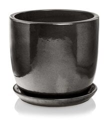 Керамический вазон Glazed, круглый, с тарелкой, графитового цвета, 41 x 34 (В) см цена и информация | Вазоны | kaup24.ee