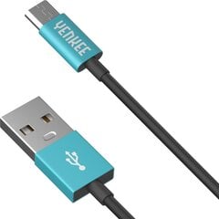 YENKEE, 2.0 USB A - micro USB (USB B), 480 Mbps, 2.1A, 2m, alumiiniumist korpus, türkiissinine/must hind ja info | Mobiiltelefonide kaablid | kaup24.ee