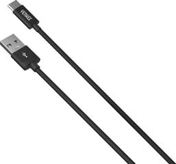 Punutud kaabel YENKEE, 2.0 USB A - USB C, 480 Mbps, 3A, 1m, alumiiniumist korpus, must hind ja info | Mobiiltelefonide kaablid | kaup24.ee