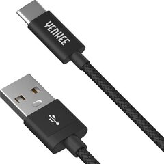 Punutud kaabel YENKEE, 2.0 USB A - USB C, 480 Mbps, 3A, 1m, alumiiniumist korpus, must hind ja info | Mobiiltelefonide kaablid | kaup24.ee