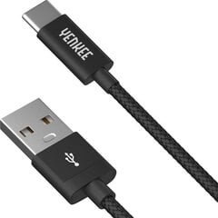 Punutud kaabel YENKEE, 2.0 USB A - USB C, 480 Mbps, 3A, 2m, alumiiniumist korpus, must hind ja info | Mobiiltelefonide kaablid | kaup24.ee